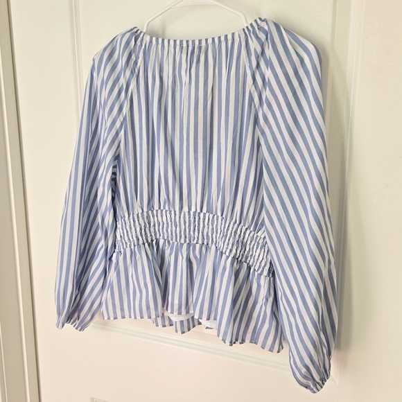 NWT J.Crew V-Neck Smocked Waist Striped Top - Picture 8 of 14
